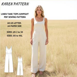 Linen Tank Tops Jumpsuit Sewing Pattern,Ankle Length Jumpsuit,Palazzo Jumpsuit,PDF Sewing Pattern,XS/4XL