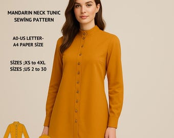 Mandarin Collar Tunic Sewing Pattern: Women's Blouse (PDF Pattern)
