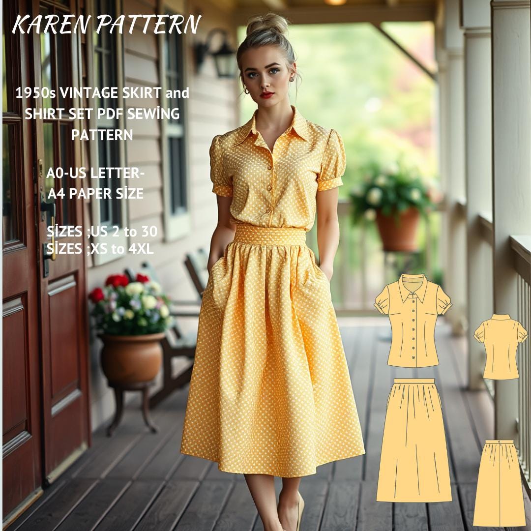 1950s Vintage Skirt and Shirt Sewing Pattern(pdf Pattern)