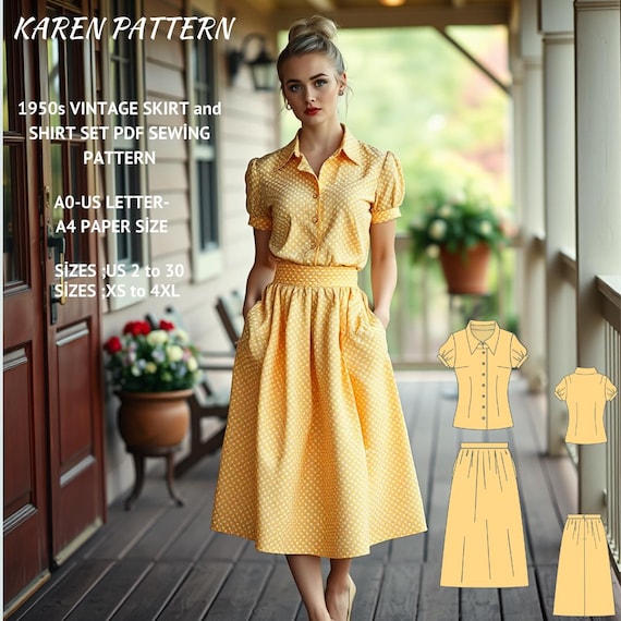 1950s Vintage Skirt and Shirt Sewing Pattern(pdf Pattern) - Etsy