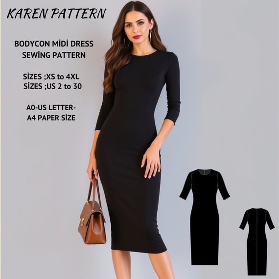 bodycon midi dress sewing pattern Pattern: Stretch Pencil Dress (A4-US Letter) Color:Squire Brown 30 Standard Sizes mothr_daughter Chic Wedding Dress With