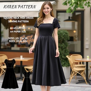 Square Neck Midi Summer Dress Sewing Pattern, Easy Dress Pattern, Evening Dress,Circle Dress Pattern, Prom Dress