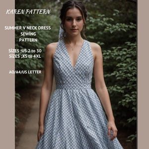 Plunging V Neck Dress Sewing Pattern, Prom Dress PDF Sewing Pattern Instant Download, Bridesmaid Dress, US Sizes 2-30 Plus Size, Eu Xs-4Xl