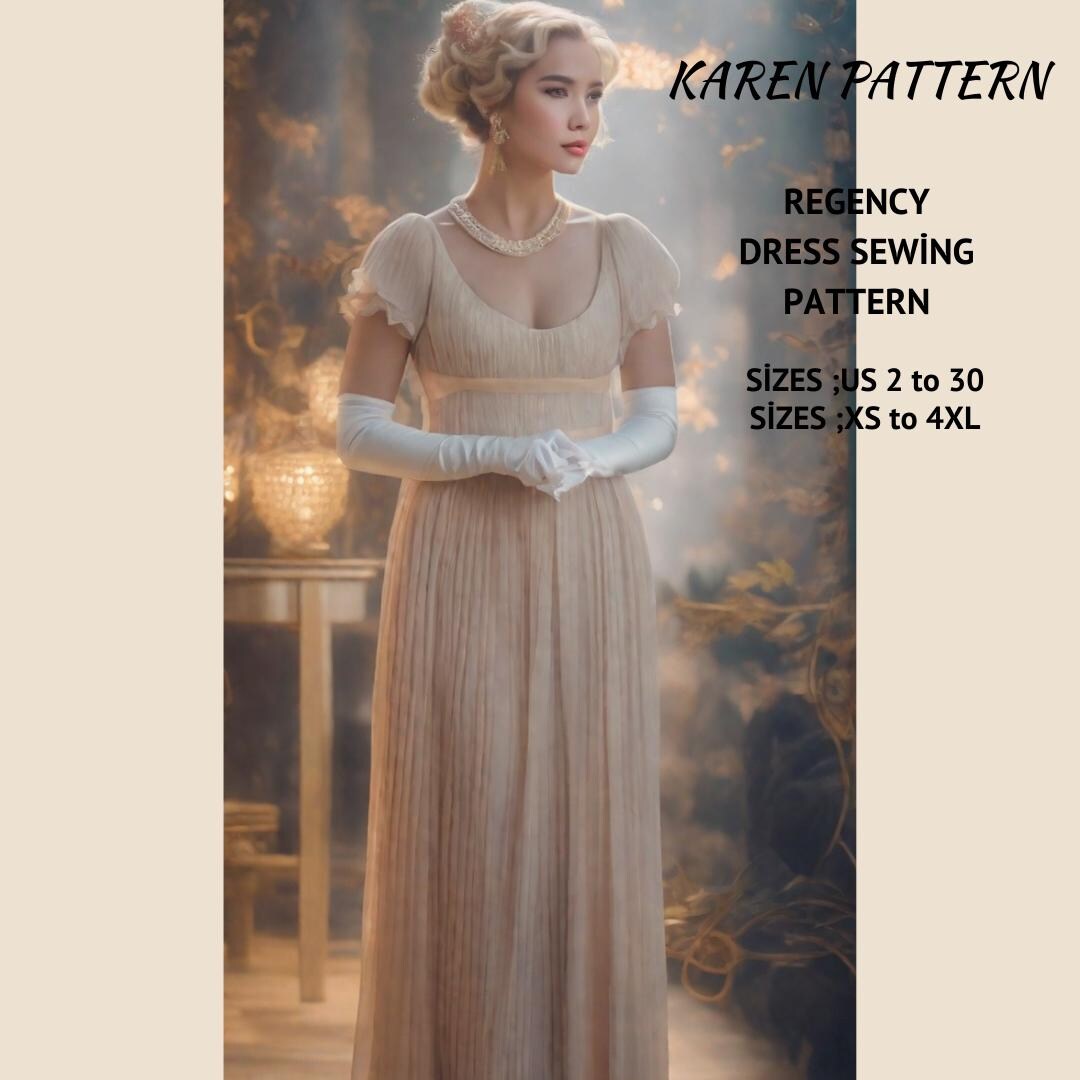 Regency Gown Sewing Pattern:empire Waist Dress (A4 A0 US Letter) (PDF