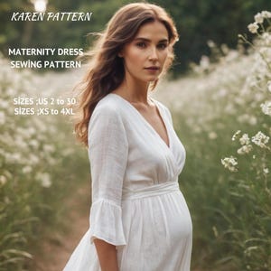 マタニティ ガウン ドレスの縫製パターン、レディース サイズ; US 2 ～ 30-Xs ～ 4 XL、フォーマット A0、A4、US レター ペーパー。