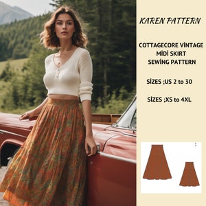 Cottagecore Vintage MidiSkirt Sewing Pattern,Full Circle Skirt,Midi Skirt Pattern,Circle Skirt,SewingPattern,Ladies Size ;US 2 to 30, A0 -A4