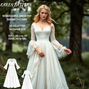 ルネッサンス中世コスプレドレス妖精、リージェンシー、エルフドレス、ウェディングドレス、ハロウィンコスチューム、A0 A4 USレター - US 2〜30