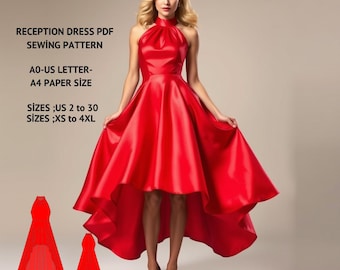 Patrón de costura para vestido de fiesta de corte alto y bajo: XS-4XL (descarga digital)