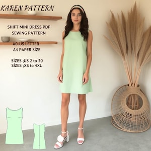 A-Line Shift Dress Sewing Pattern:Beginner Summer Cotton (XS-4XL) (Digital Download)