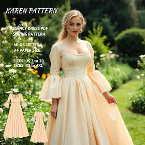 Patrón de costura de vestido largo estilo renacentista, vestido medieval, vestido Bridgerton, vestido de hada, vestido de elfo, vestido elegante, tamaño A0, A4, carta de EE. UU., talla 2 a 30 de EE. UU.