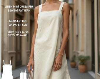 Linen Mini Pinafore Dress Sewing Pattern: XS-4XL (Digital Download)