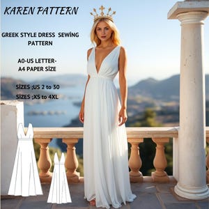 Griechisch Göttin Stil Chemise, Halb Raglan, Tiefem V-Ausschnitt Kostüm Schnittmuster, Göttin Kleid Schnittmuster- A4-A0-US Letter-XS-4XL