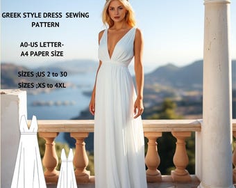 Greek Goddess Dress Sewing Pattern: Deep V-Neck, XS-4XL (A4-A0-US Letter) (PDF Pattern)
