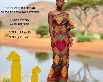 African One Shoulder Maxi Dress Sewing Pattern (PDF Pattern)