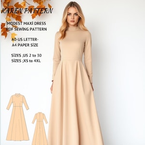 Modest Maxi Dress Sewing Pattern,Dress,celtic dress,Maxi dress,Evening Gown,US 2 - 30 and XS - 4XL, Suitable A0- A4-US Letter paper format