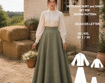 Victorian Prairie Dress Sewing Pattern: Maxi Skirt & Blouse (PDF Download)