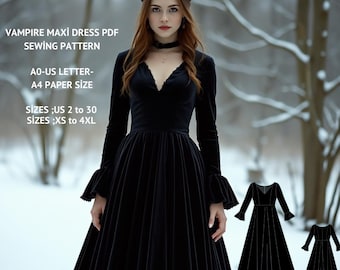Mönster för vampyrcosplayklänning: Gotisk medeltida klänning (XS-4XL) (digital nedladdning)