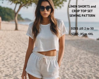 Linen Crop Top & Shorts Sewing Pattern: XS-4XL (PDF Pattern)