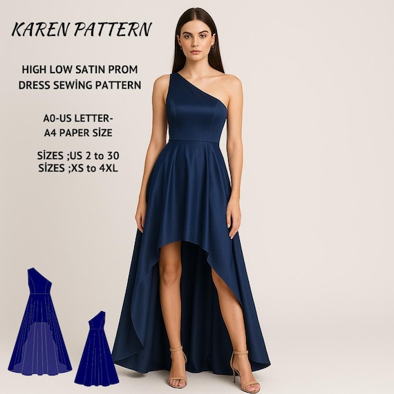 Asymmetrical Satin Dress Sewing Pattern: High-low Gown (XS-4XL) (digital  Download)) - Etsy Israel