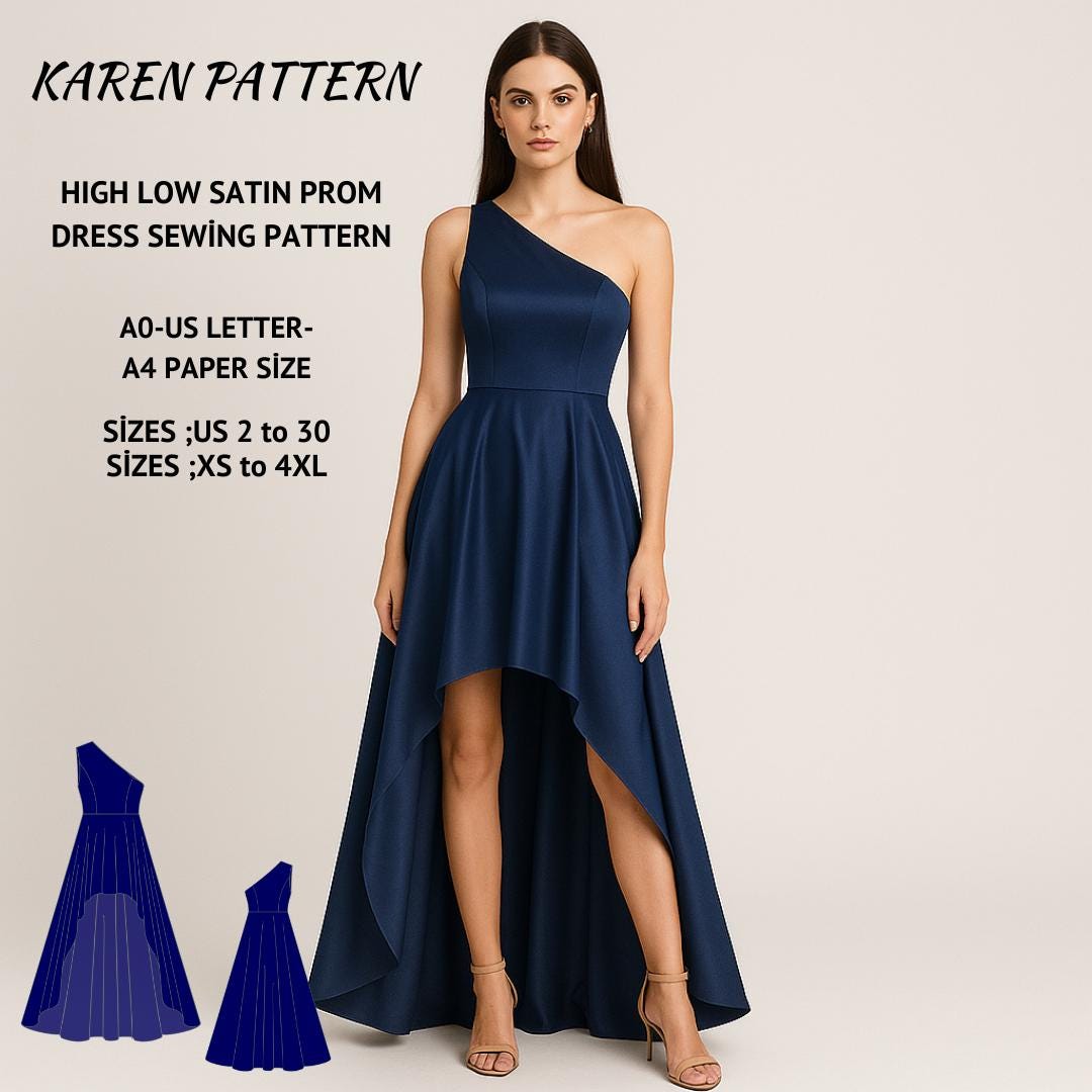 Asymmetrical Satin Dress Sewing Pattern: High-low Gown (XS-4XL) (digital Download)) - Etsy Israel Asymmetrical Satin Dress Sewing Pattern: High-low Gown (XS-4XL) (digital Download)) - Etsy Israel