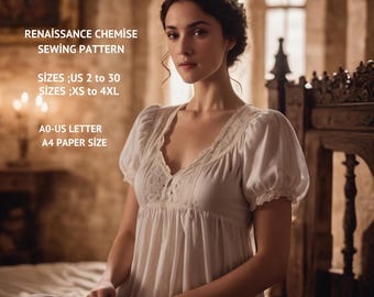 Patrón de costura para camisola renacentista: Cottagecore, Fairy, Regency (tallas 2-30 de EE. UU.) (patrón en PDF)