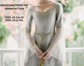 Renaissance Dress Sewing Pattern: Medieval Cosplay, Elvish Gown (PDF Pattern)