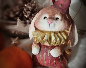 Rabbit, art handmade collectible vintage cotton wool toy