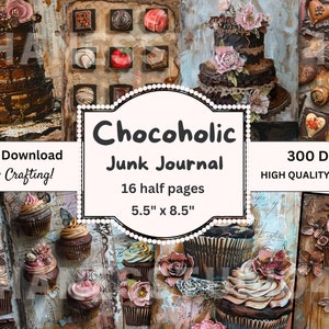 Chocoholic Junk Journal Supplies, papier de journal indésirable pour les amateurs de chocolat, demi-journal de bonbons, pages de journal, 5,5 x 8,5 po., 16 modèles, miam