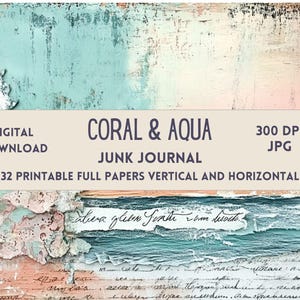 Junk journal afdrukbaar koraal aqua shabby chic noodlijdende afdrukbare efemere digitale papier junk journal kit strand ambacht papier vintage zomer