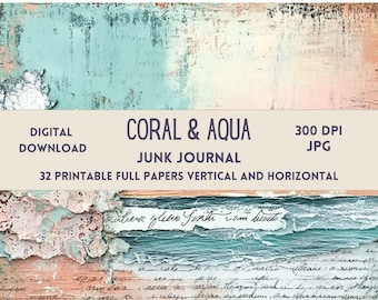 Zestaw do dziennika Coral Aqua Junk: Ulotki w stylu shabby chic (do pobrania w wersji cyfrowej)