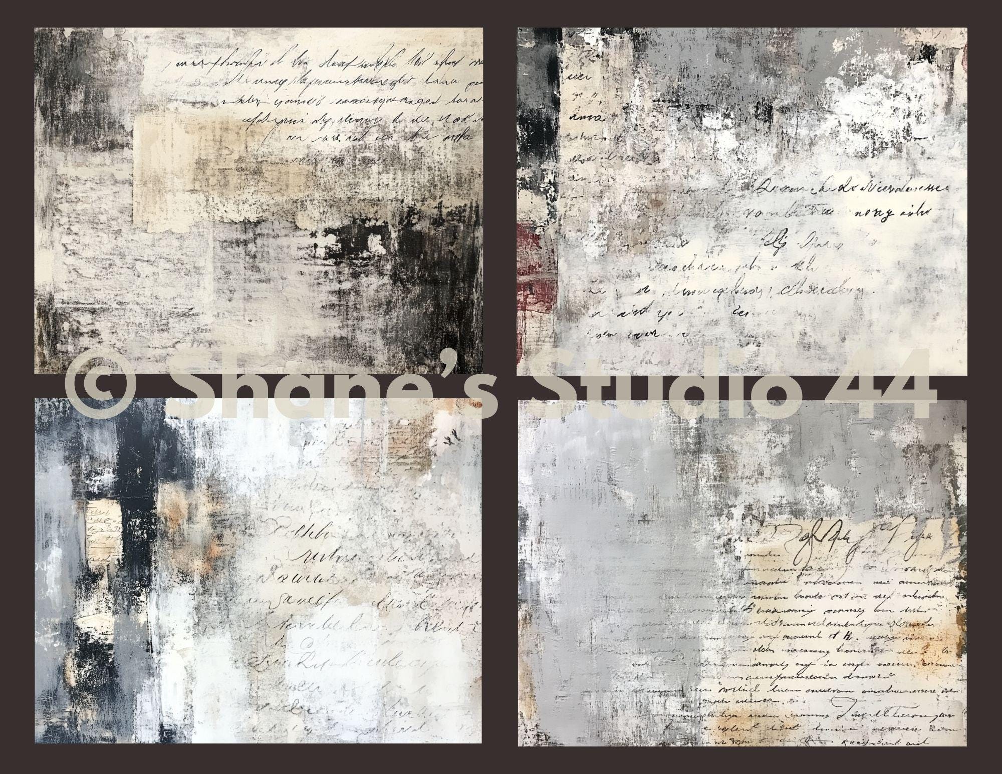 Empherma Script Paper Junk Journal Paper: Distressed Ephemera, Script Collage (digital ...