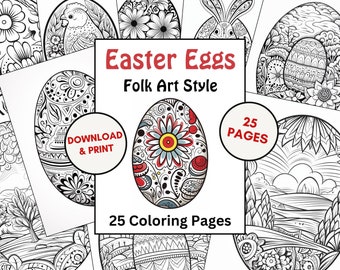 Easter Coloring Book Printable Easter Folk Art Coloring Pages Digital Download Print  Easter Egg Coloring for all ages Easter Activity PDF