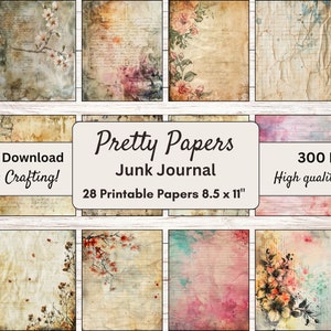 Junk Journal Printable Kit Collage Hübsches Papier Digital Download Liebe Scrapbook Papier Shabby Chic Ephemera Distressed Hintergrundseiten