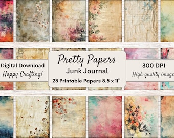 Kit imprimable Junk Journal collage joli papier téléchargement numérique amour scrapbooking papier shabby chic éphémères effet vieilli pages d&#39;arrière-plan