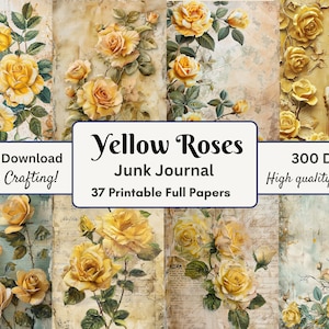 Junk Journal afdrukbare gele rozen bloemen digitale papierdownload afdrukbare Ephemera Craft Paper Junk Journal Kit mooi papier noodlijdend