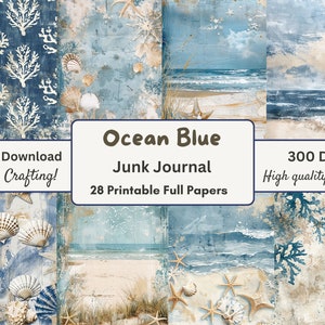 Afdrukbaar ongewenste dagboek oceaanblauw kust shabby chic noodlijdende afdrukbare ephemera digitale papier junk dagboek kit strand ambacht papier vintage