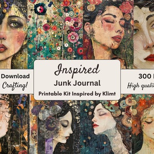 Junk Journal, Dekorpapier, Digitales Papier, Klimt inspiriert, Junk Journal Kit, Printable Journal Papier, abstrakte Kunst, Ephemera Mixed Media