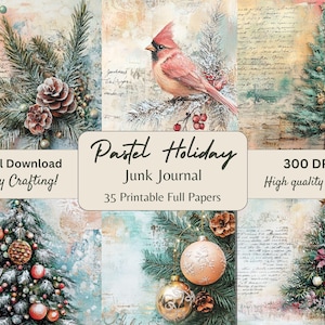 Junk Journal kit Christmas, Decorative Paper, Digital Paper, Printable Journal Paper, Vintage paper, Ephemera, distressed paper pastels