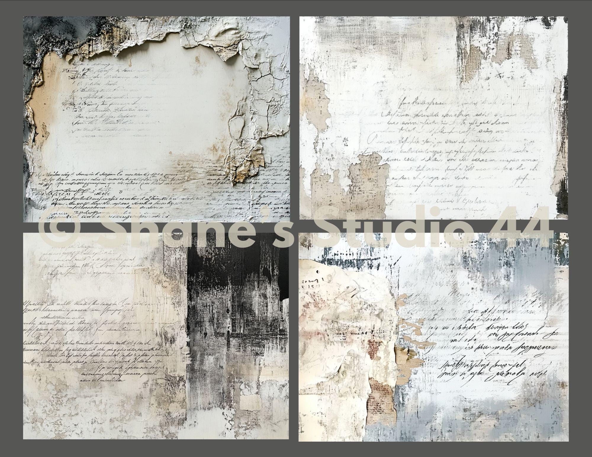 Empherma Script Paper Junk Journal Paper: Distressed Ephemera, Script Collage (digital ...