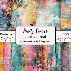 Distressed paper junk journal printable craft paper pretty colors digital download scrapbook paper junk journal kit ephemera digital paper