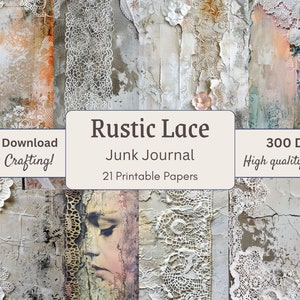 Lace Junk Journal Kit, Printable Ephemera, Distressed paper, Digital Paper Digital Download Scrapbook Paper Craft Paper Backgrounds Textures