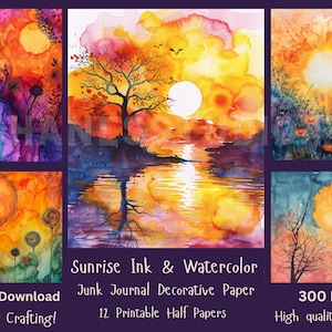 Sunrise Ink and Watercolour, Junk-Journal-Halbpapiere, Mischtechnik, Dekorpapier, Ephemera, Scrapbook-Zubehör, Querformat, 5,5x8,5", Kit