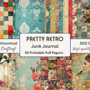 Pretty Retro Papers Junk Journal, Carta decorativa, Carta digitale, Kit Junk Journal, Carta per diario stampabile, Carta vintage, Ephemera, artigianato