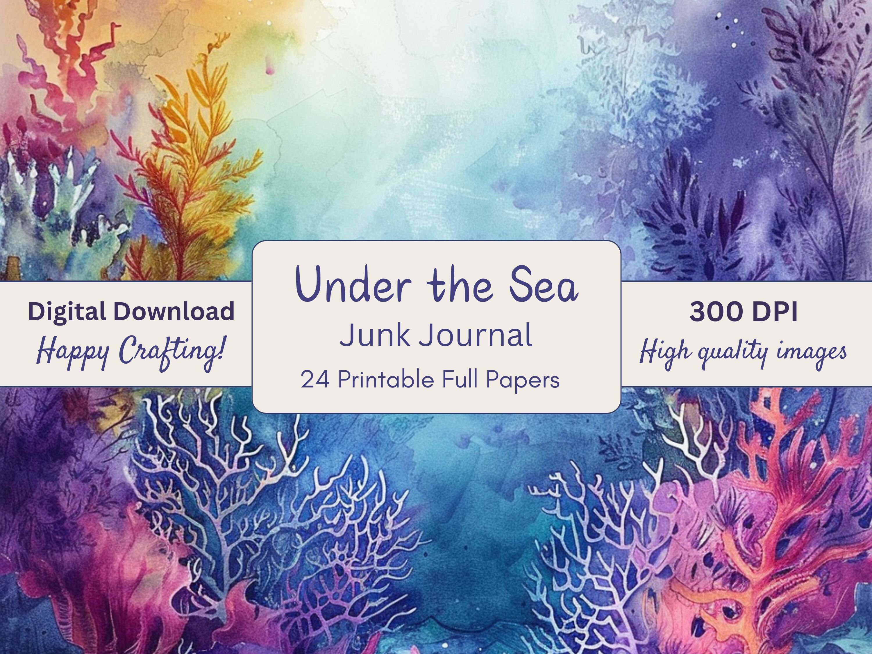 Under the Sea Junk Journal Kit, Paper Craft, Printable Journal Ephemera, Writing paper, Background, digital paper, junk journal paper, print