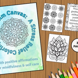 Calm Canvas Um livro de colorir para aliviar o estresse, com afirmações positivas para atenção plena e autocuidado, páginas para colorir, livro de colorir para impressão