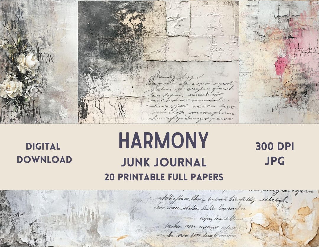 Empherma Script Paper Junk Journal Paper: Distressed Ephemera, Script Collage (digital ...