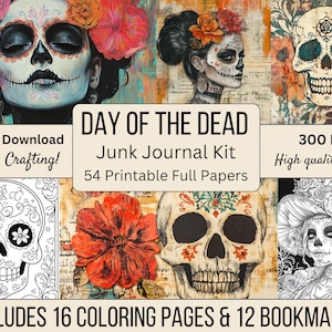 Junk Journal Kit, Tag der Toten Junk Journal Printable. Scrapbook Papier, bedruckbares Papier, Ephemera, beunruhigtes Papier, Dia de los Muertos