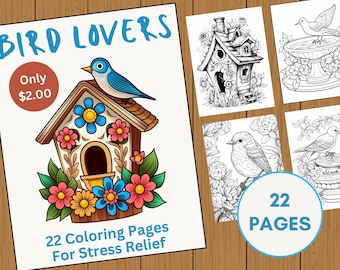 Kleurboek vogels: 22 afdrukbare pagina's voor volwassenen (digitale download)