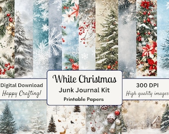 White Christmas Junk Journal Kit: Printable Ephemera (Digital Download)