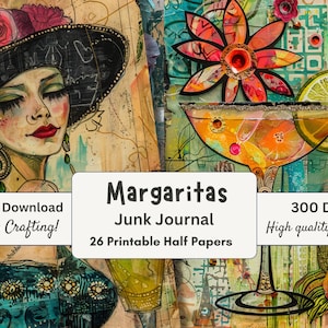 Junk Journal imprimable, demi-papiers, éphémères, papier décoratif tropical amusant, papier numérique, kit de journal indésirable, papier artisanal, fille margarita